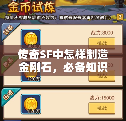 传奇SF中怎样制造金刚石，必备知识